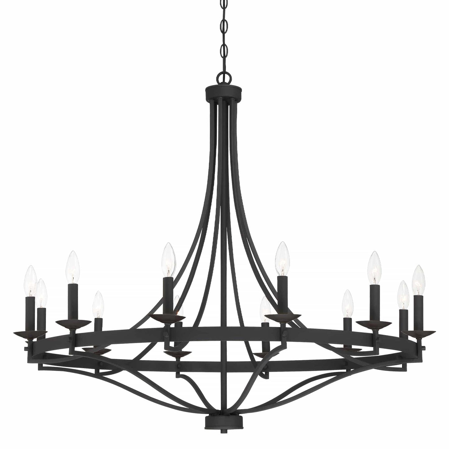 Lustre Empire à 12 lumières de style ferme moderne Fidenza avec roue de chariot et UL - D40'' * H135''