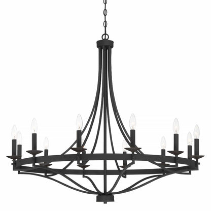 Lustre Empire à 12 lumières de style ferme moderne Fidenza avec roue de chariot et UL - D40'' * H135''