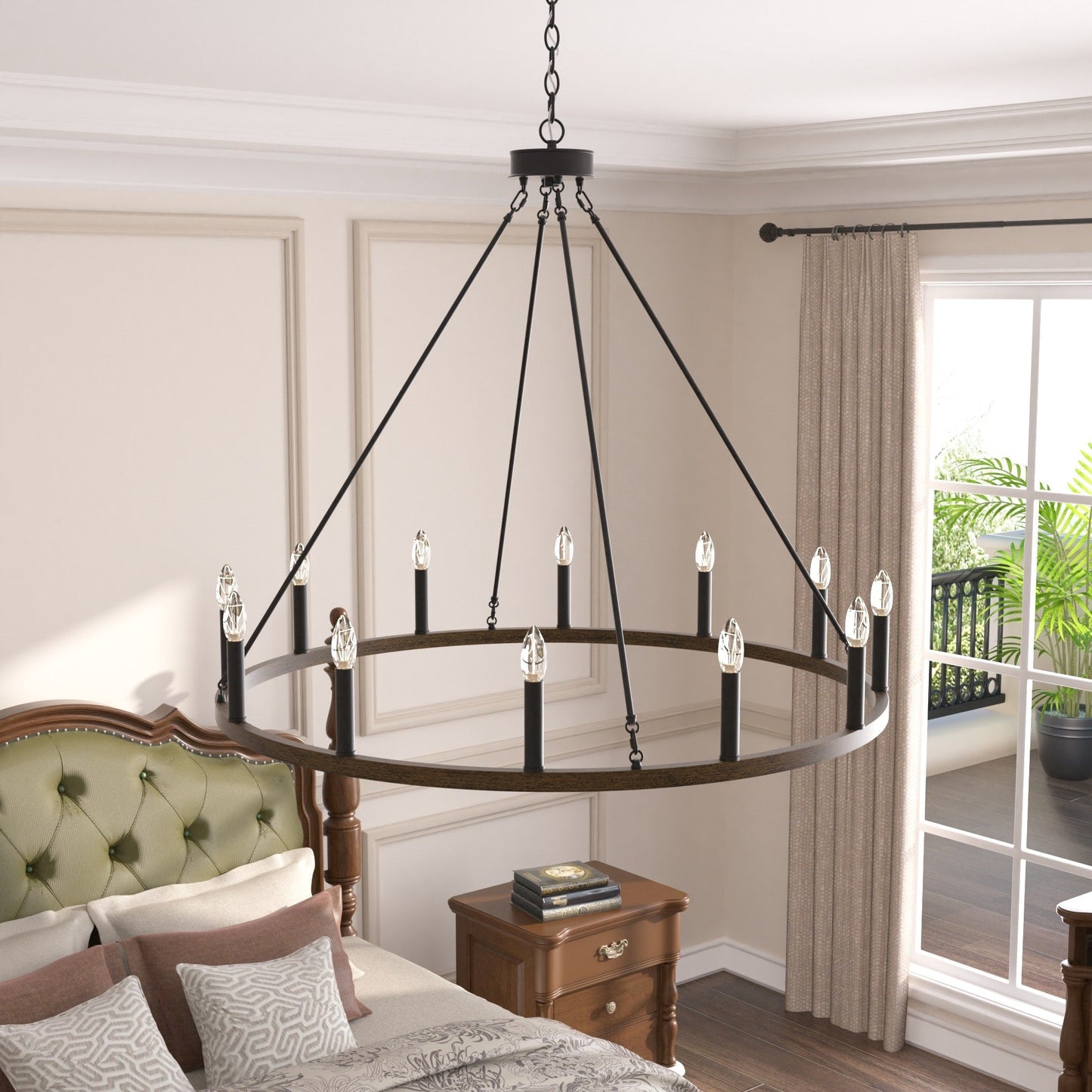 Lustre Acroma Farmhouse à 12 lumières, 40 po, en forme de roue de chariot, certifié UL - 40 po P x 138 po H