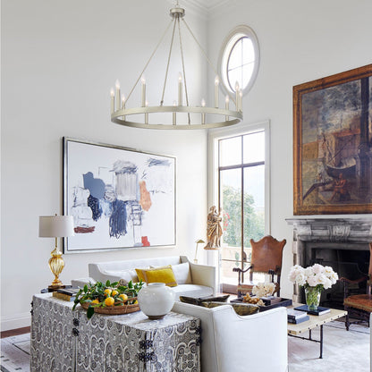 Lustre Acroma Farmhouse à 12 lumières, 40 po, en forme de roue de chariot, certifié UL - 40 po P x 138 po H