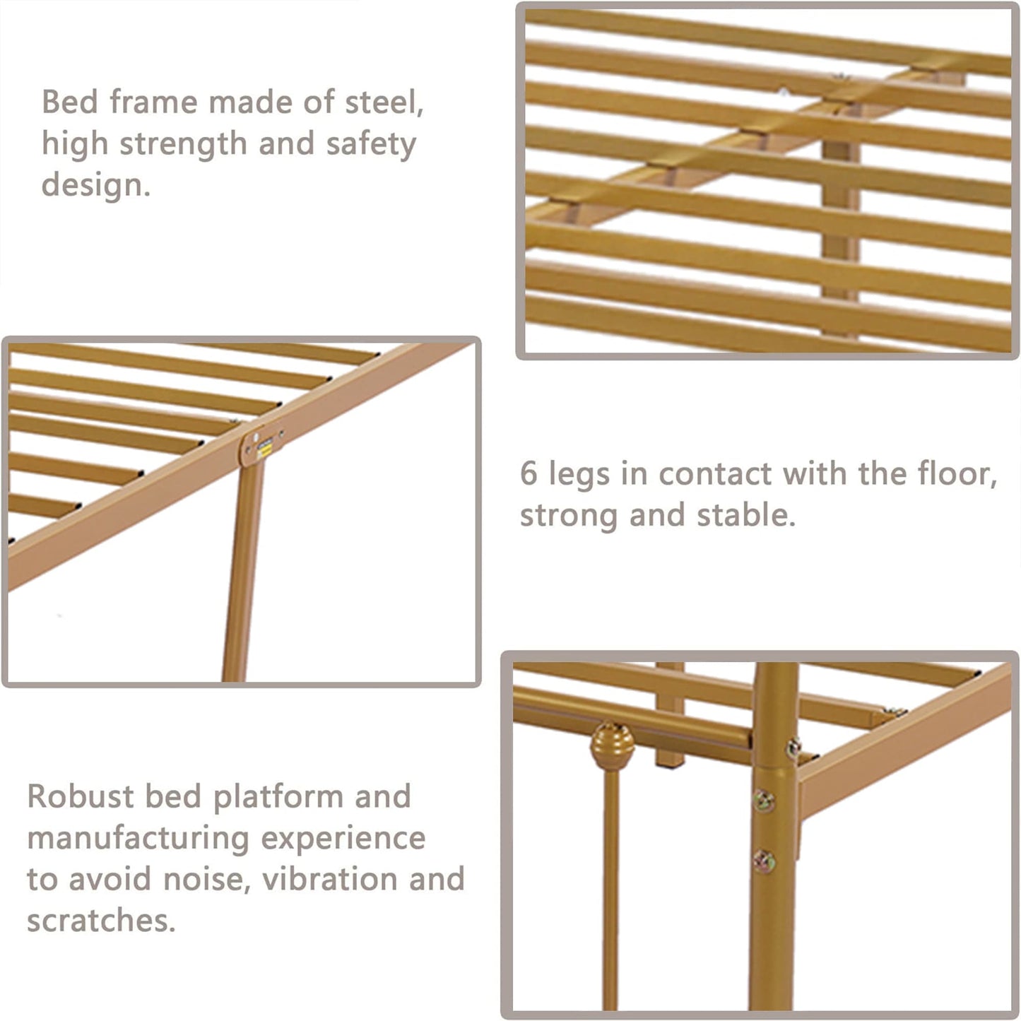 Cadre de lit plateforme en métal vintage simple Alazyhome, montage facile