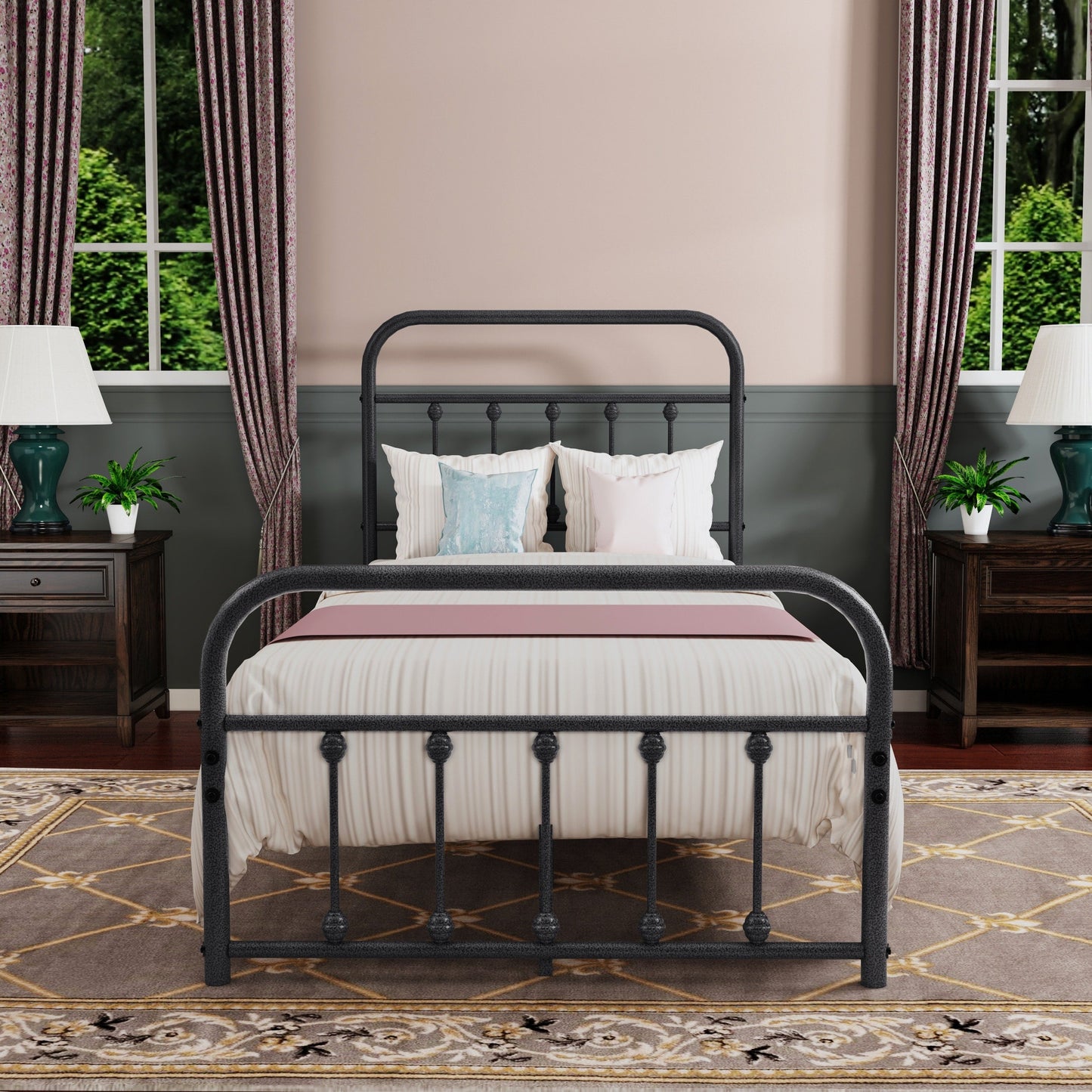 Cadre de lit plateforme en métal vintage simple Alazyhome, montage facile