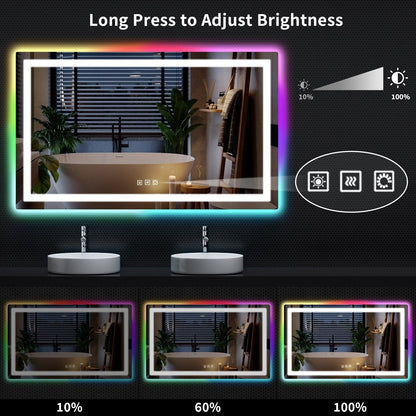 Miroir de salle de bain antibuée rétroéclairé RVB et à éclairage frontal LED