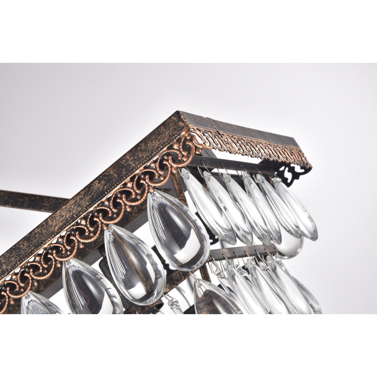 Éclairage rectangulaire pour îlot de cuisine en bronze antique à 6 lumières avec suspension en cristal - Bronze antique