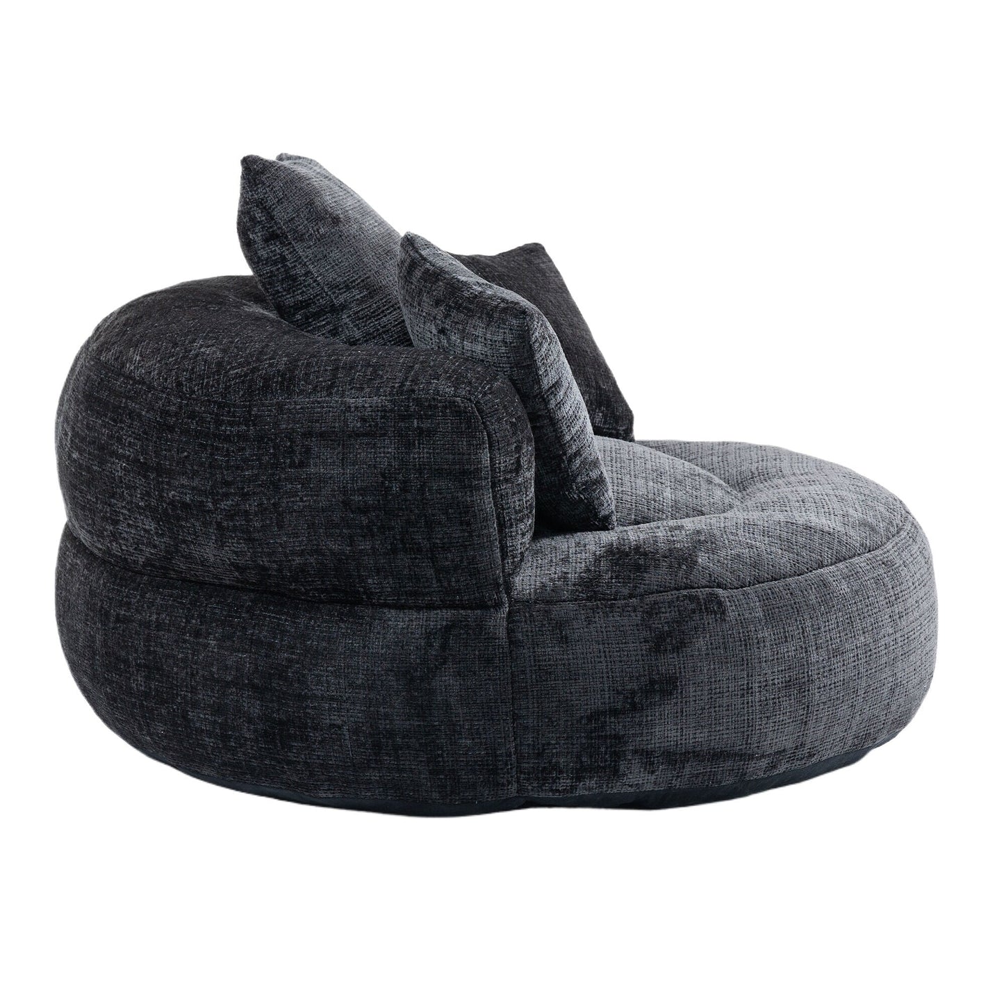 Pouf simple surdimensionné en chenille noir de 42,52 pouces avec trois oreillers pour chambre à coucher