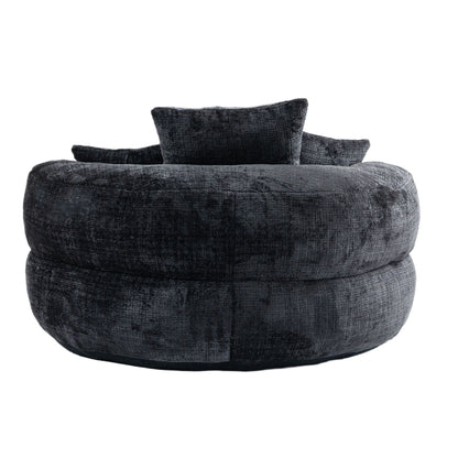 Pouf simple surdimensionné en chenille noir de 42,52 pouces avec trois oreillers pour chambre à coucher