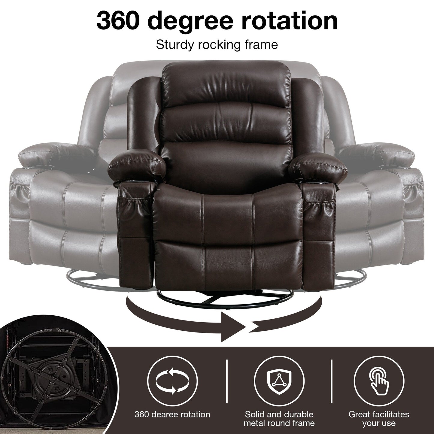 Fauteuil inclinable pivotant noir avec chauffage, massage et ports USB
