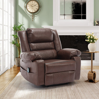 Fauteuil inclinable manuel marron avec massage à 8 points, fonction chauffante et cadre robuste pour un confort optimal au salon