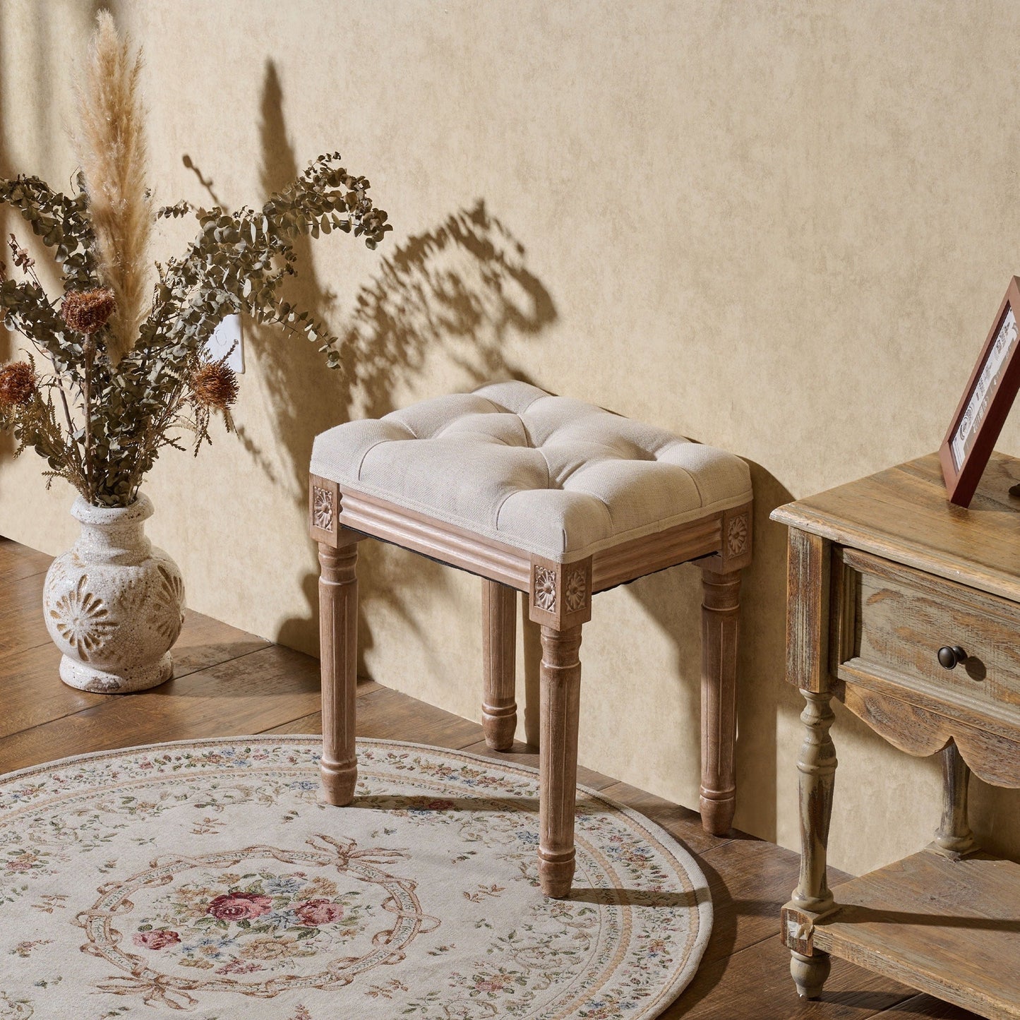 Tabouret de pied et tabouret de coiffeuse rembourrés vintage français CO-Z