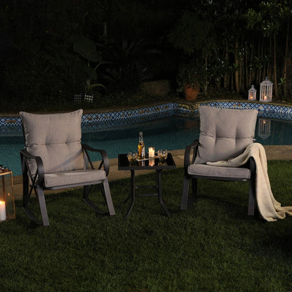 Ensemble de 3 chaises à bascule d'extérieur COSIEST avec table d'appoint