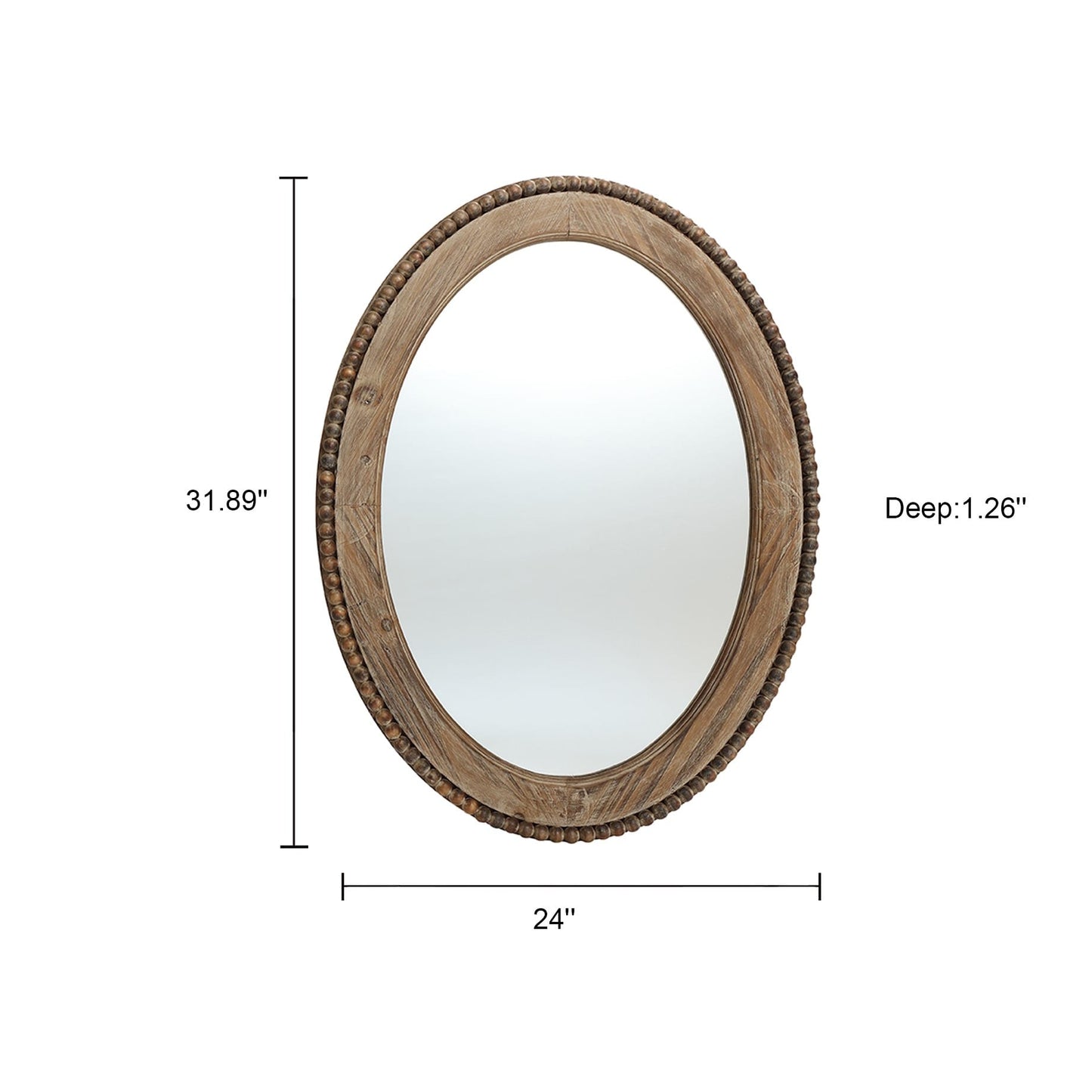 Miroir mural ovale de 81 cm avec cadre en bois Cameo, miroir mural de salle de bain - 81,9 cm H x 61 cm L x 3,2 cm P