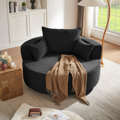 Fauteuil d'appoint en chenille, fauteuil rond avec base pivotante à 360 degrés et 3 coussins amovibles