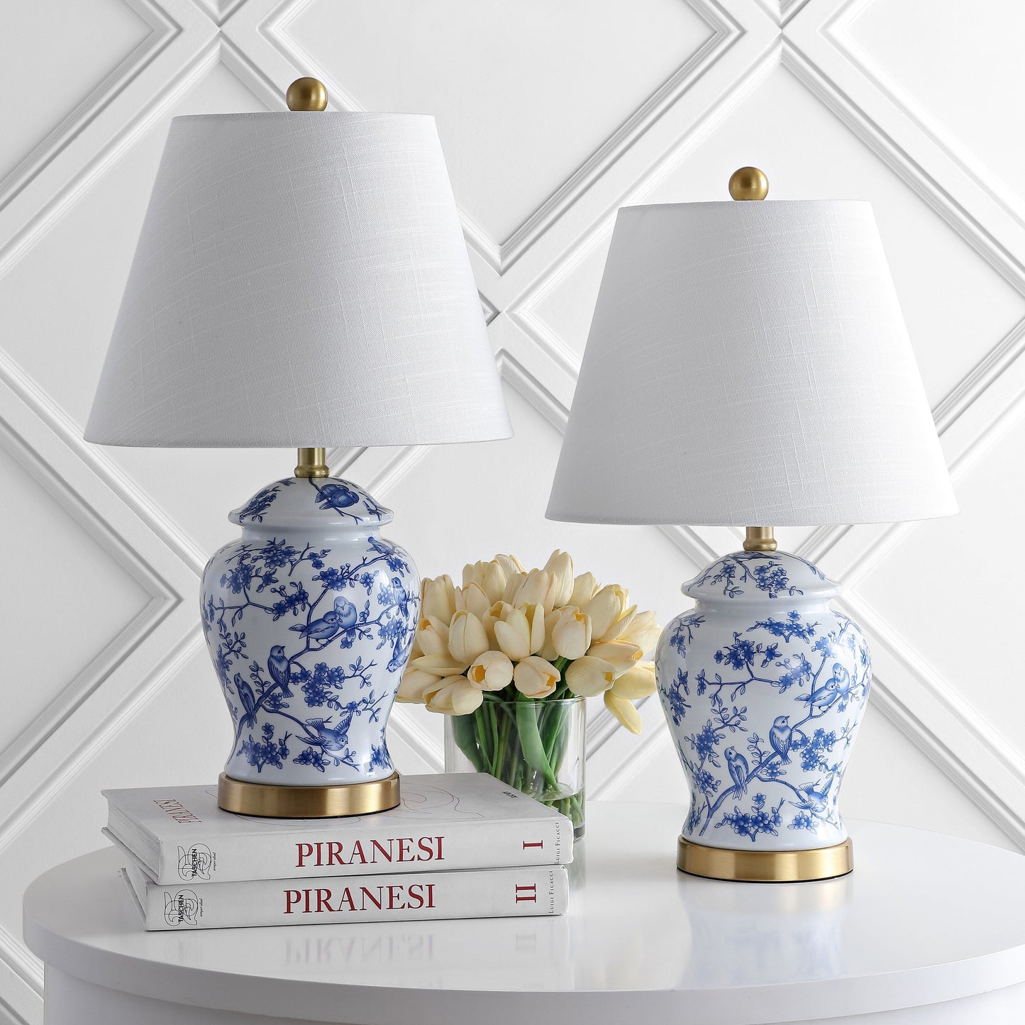 Lampe de table Choi 22 Chinoiserie, bleu/blanc (lot de 2) par JONATHAN Y