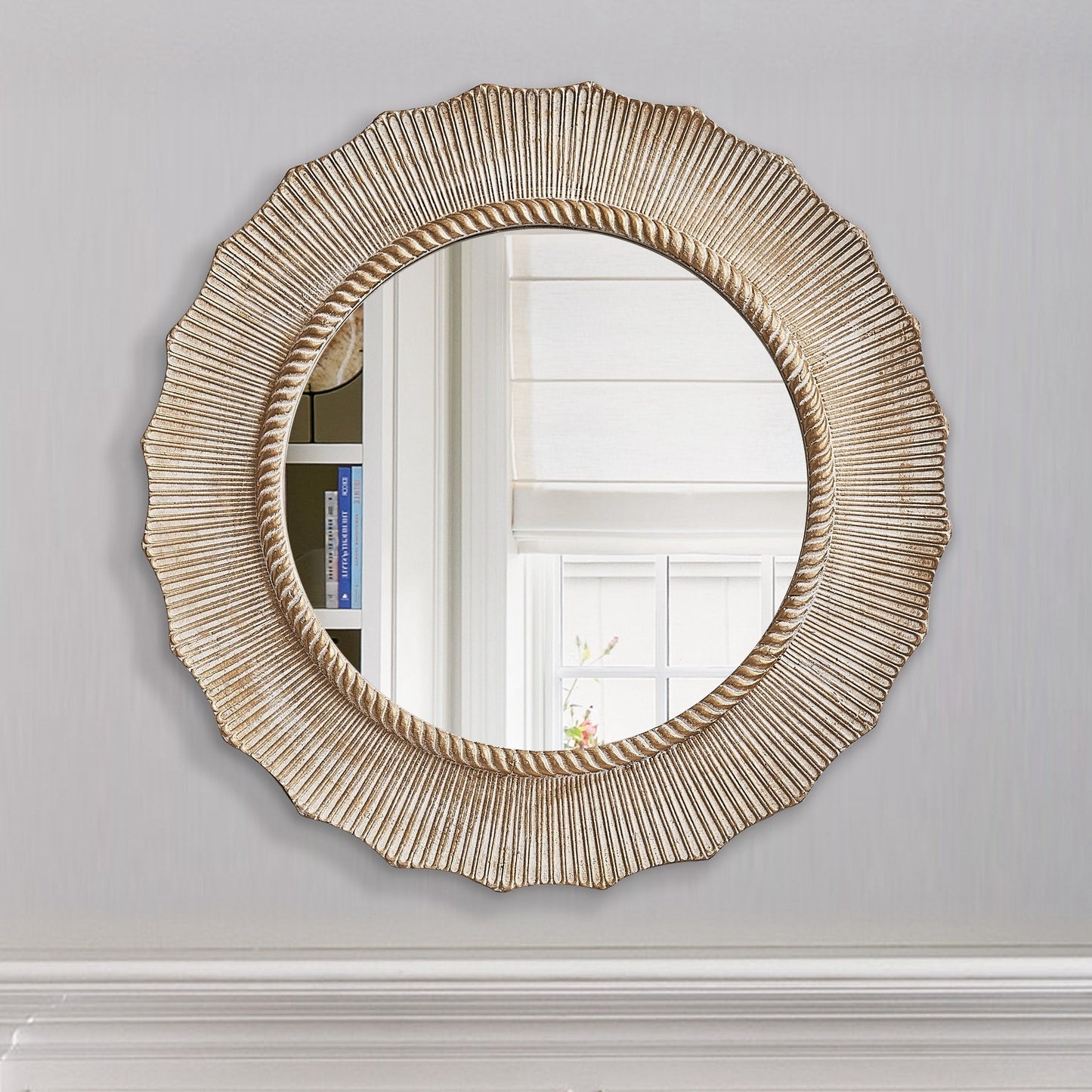 Miroir mural décoratif rond en bois de style bohème beige de 30 po pour salle de bain