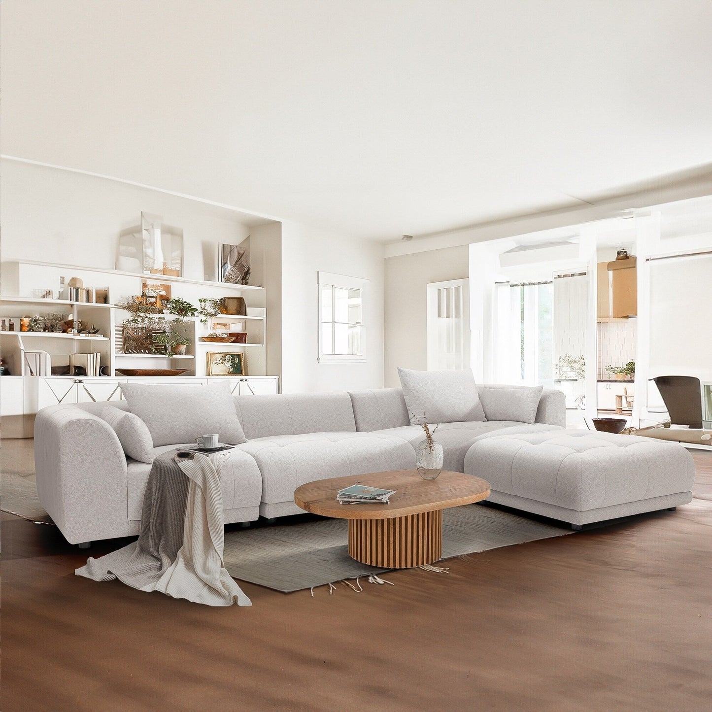 Canapé modulaire Cloud 144 avec pouf - Canapé de salon en tissu chenille moelleux