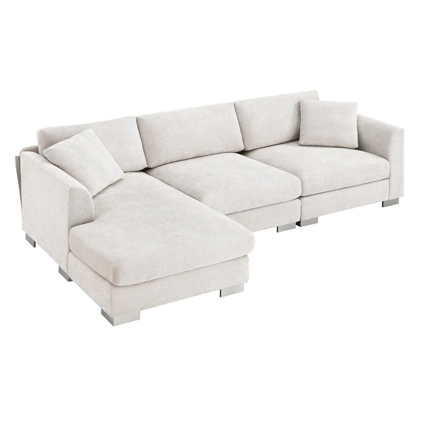 Canapé sectionnel Cloud, ensemble de canapés de luxe en forme de L avec 2 oreillers gratuits, mobilier d'intérieur 4 places en chenille avec méridienne surdimensionnée