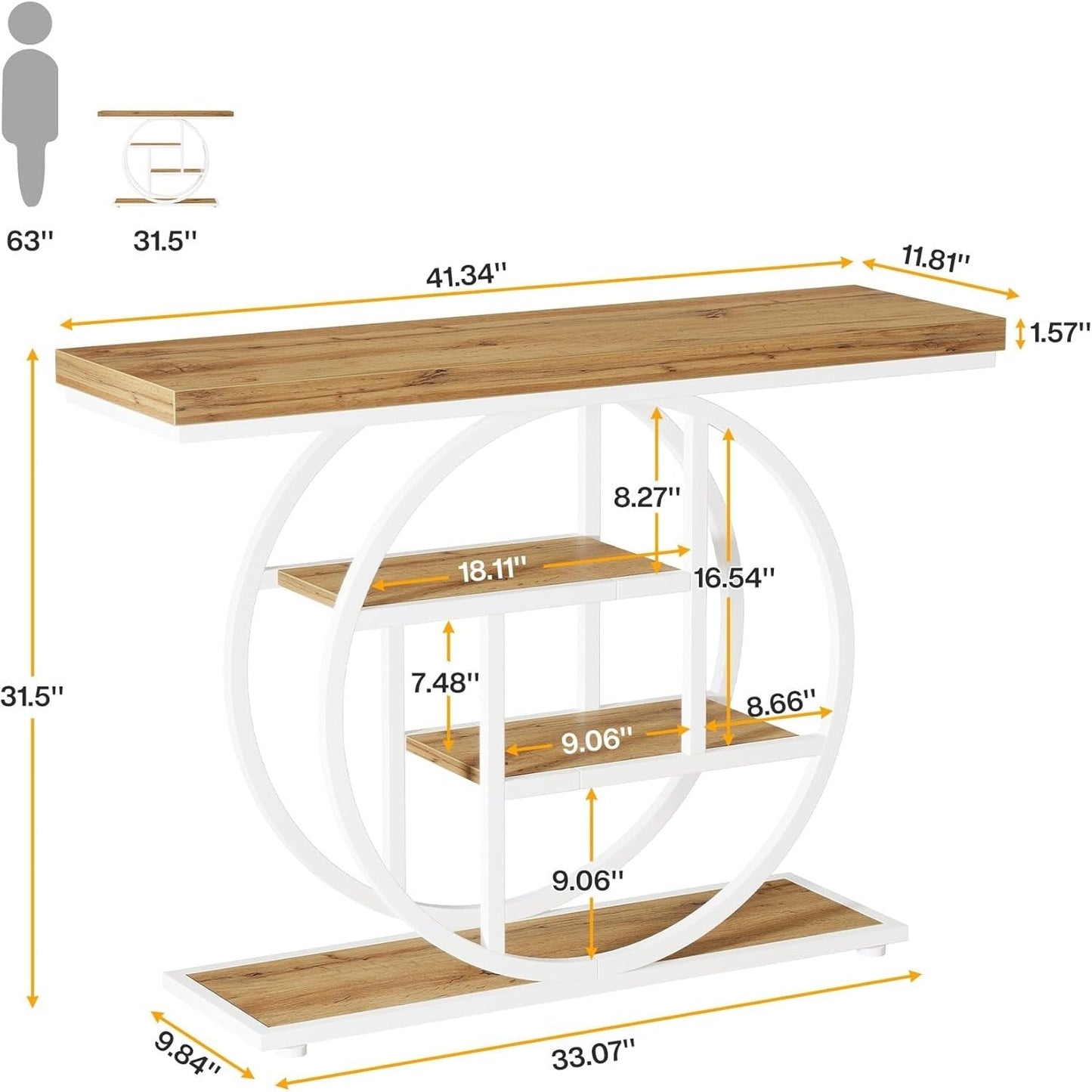 Console d'entrée, table de canapé industrielle à 4 niveaux derrière le canapé