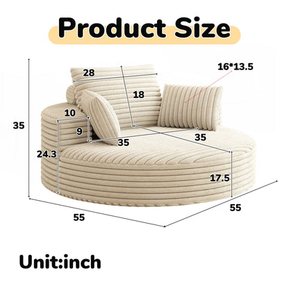 Chaise pivotante simple en velours côtelé et mousse chenille