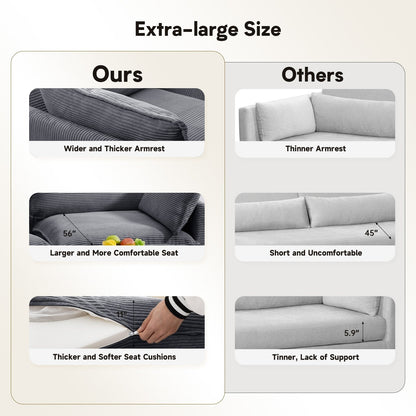 Canapé sectionnel en velours côtelé avec poufs amovibles et coussins ultra-doux pour salon et chambre