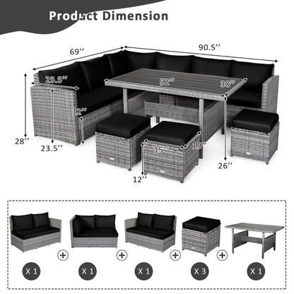 Ensemble de salle à manger en rotin Costway 7 pièces avec canapé sectionnel et pouf - Voir les détails