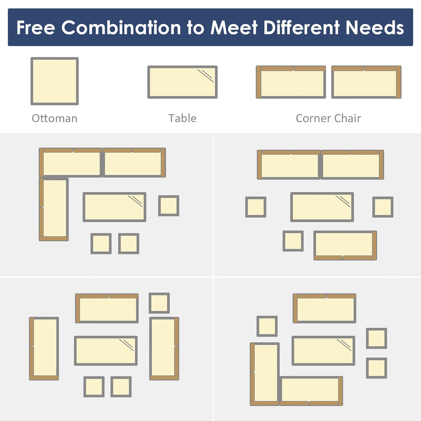 Ensemble de salle à manger en rotin Costway 7 pièces avec canapé sectionnel et pouf - Voir les détails