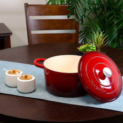 Cocotte ronde en fonte à double poignée Craftsman de 7 litres, couleur rouge poivre