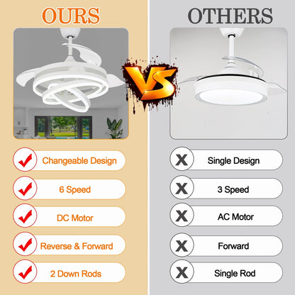 Ventilateur de plafond rétractable Cusp Barn 42 avec lumières et télécommande DIY Forme Fandelier Moderne Silencieux Moteur CC Plafonnier LED