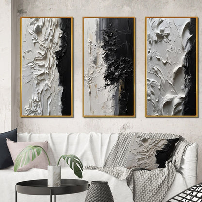 Designart Blanc et Noir Tranquility Unleashed III Abstrait Marbre Encadré Art Mural Ensemble De 3 Pour Décoration De Bureau