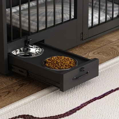 Meubles pour cage à chien - Niche en bois avec séparateur de pièce et 2 tiroirs