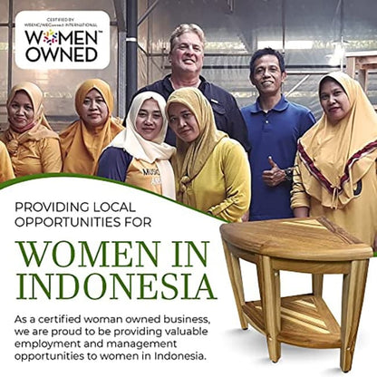 EcoDecors, Banc de douche élégant en teck, Tabouret de douche en teck, Tabouret d'angle, Banc de douche d'angle en teck, Avec étagère