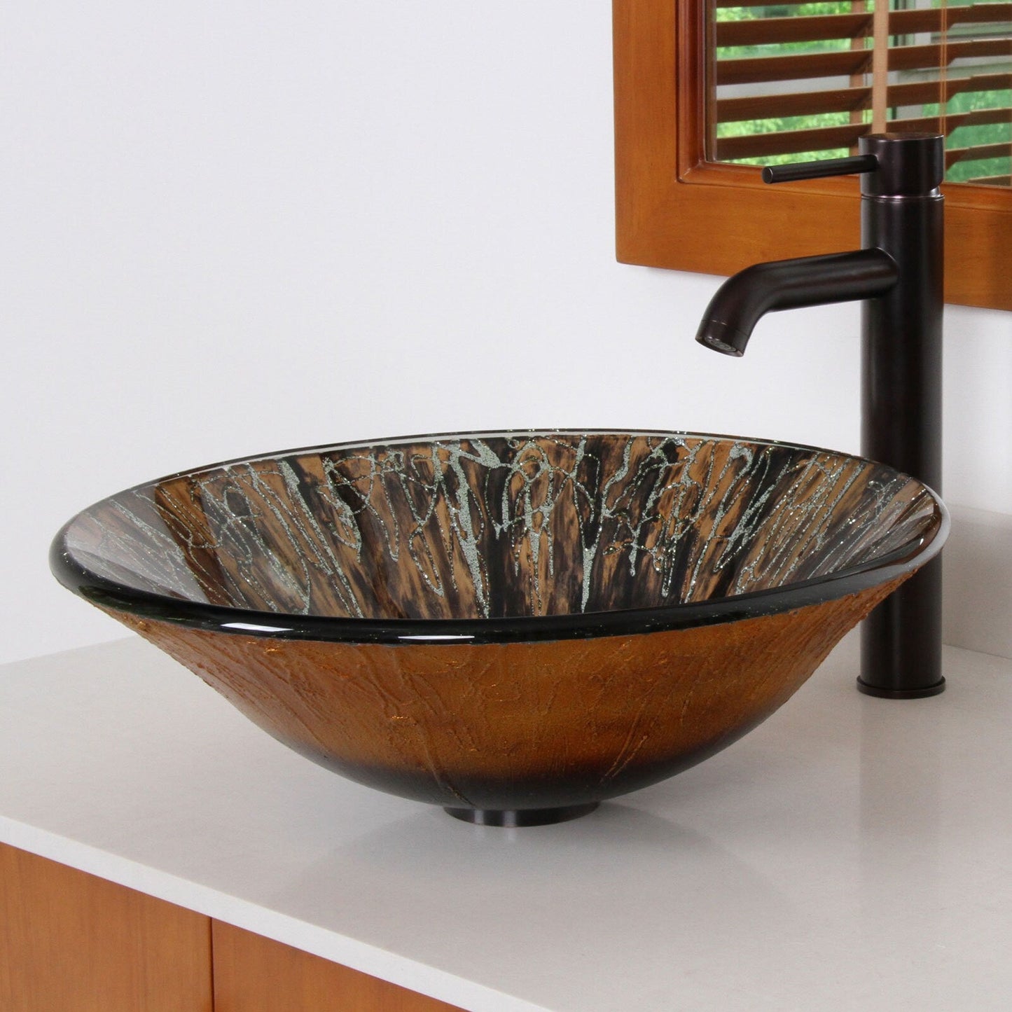 Robinet de salle de bain haut à poignée unique et bonde escamotable en bronze huilé Elite