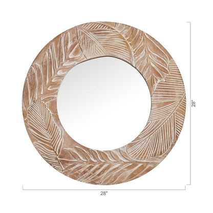 Miroir mural rond en bois sculpté de style ferme - 28 x 28