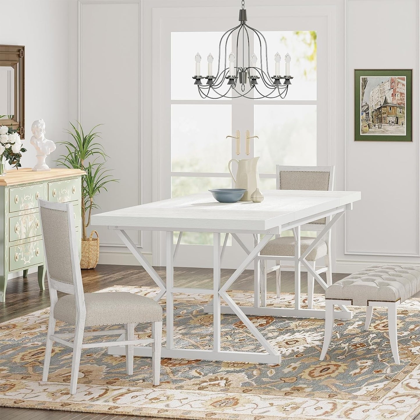 Table à manger de style ferme pour 6 personnes, table de cuisine rectangulaire en bois de 70,8 pouces