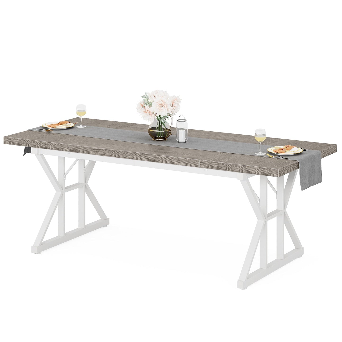 Table à manger de style ferme pour 6 personnes, table de cuisine rectangulaire en bois de 70,8 pouces