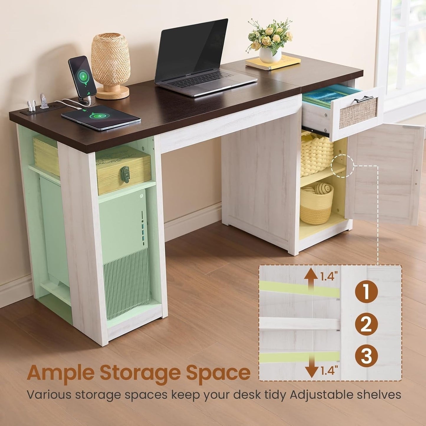 Bureau de direction de ferme Bureau à domicile Tiroir de classement Support d'écran Prise de courant