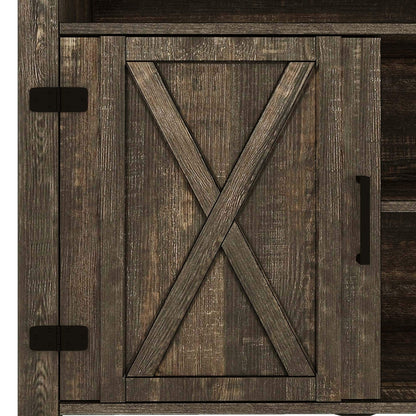 Meuble TV Farmhouse pouvant accueillir jusqu'à 65 téléviseurs avec portes et étagères ouvertes Console multimédia Prise de courant