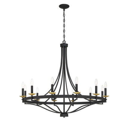 Lustre Empire à 12 lumières de style ferme moderne Fidenza avec roue de chariot et UL - D40'' * H135''