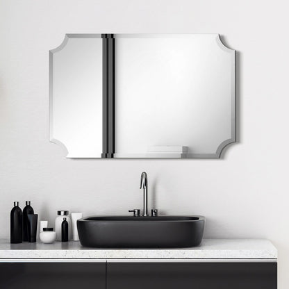 Miroir mural biseauté festonné rectangulaire sans cadre, pour salle de bain, coiffeuse, chambre à coucher, 1 bord biseauté - Transparent