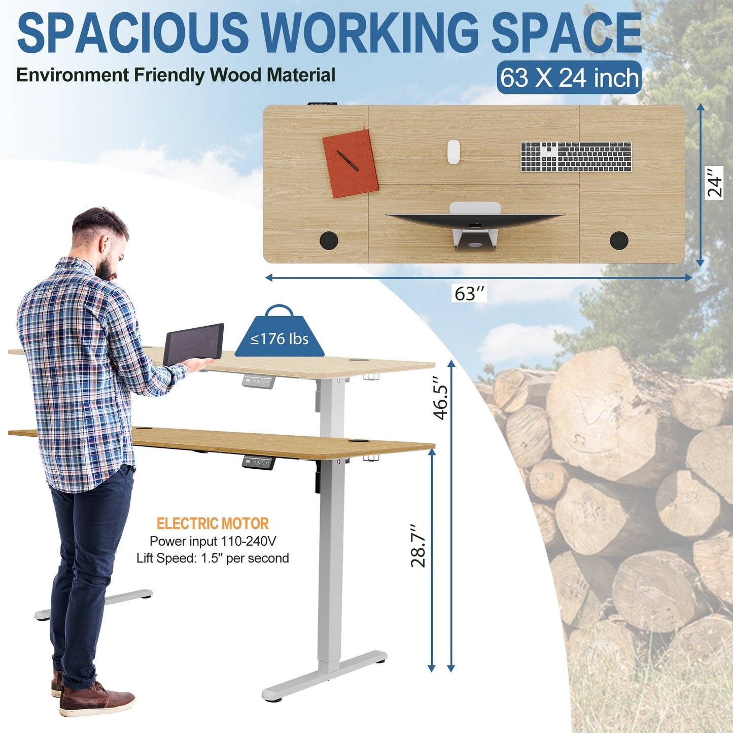 Bureau debout électrique réglable en hauteur Futzca, bureau assis-debout pour ordinateur avec panneau d'épissure