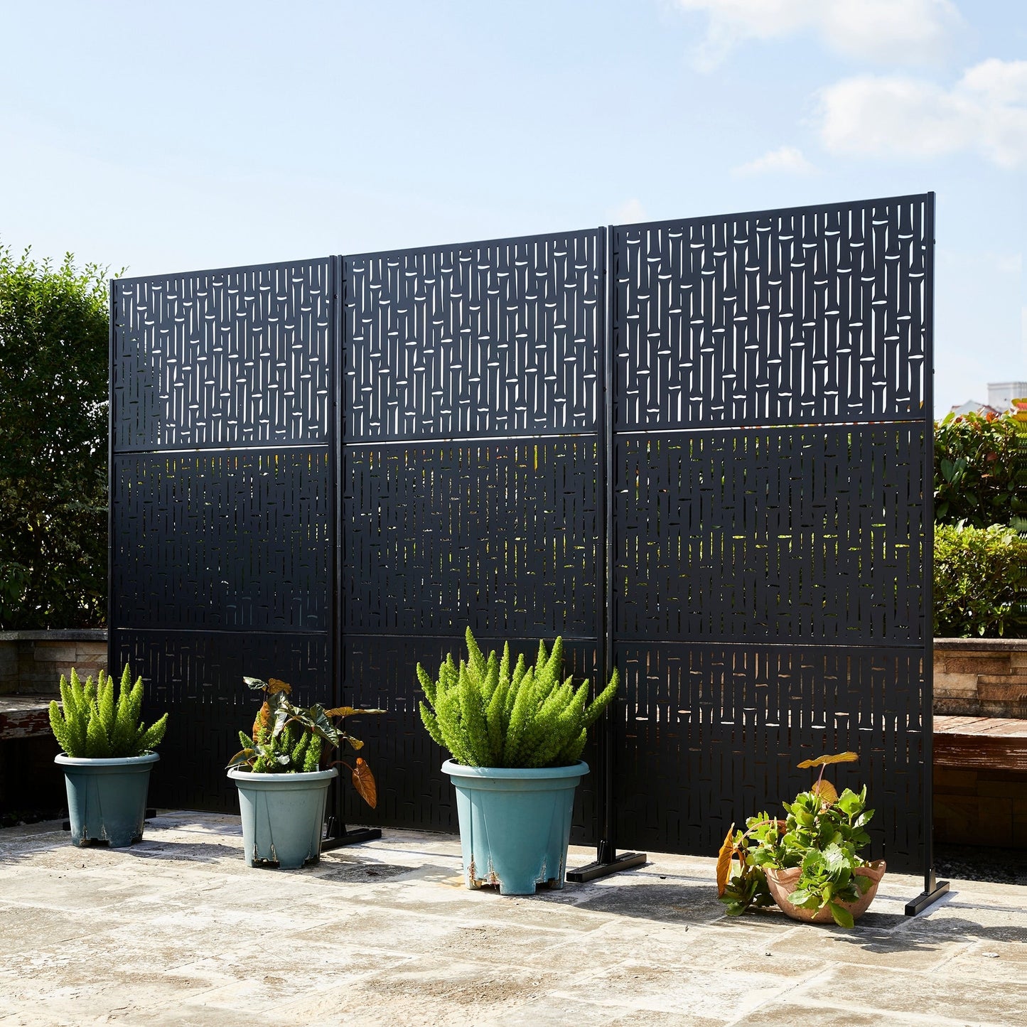 Paravent de confidentialité à 3 panneaux galvanisé à motifs floraux de 6 pieds de Glitzhome