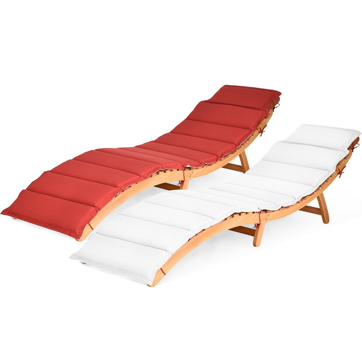 Chaise longue pliante d'extérieur Gymax 2 pièces en eucalyptus avec - Voir les détails