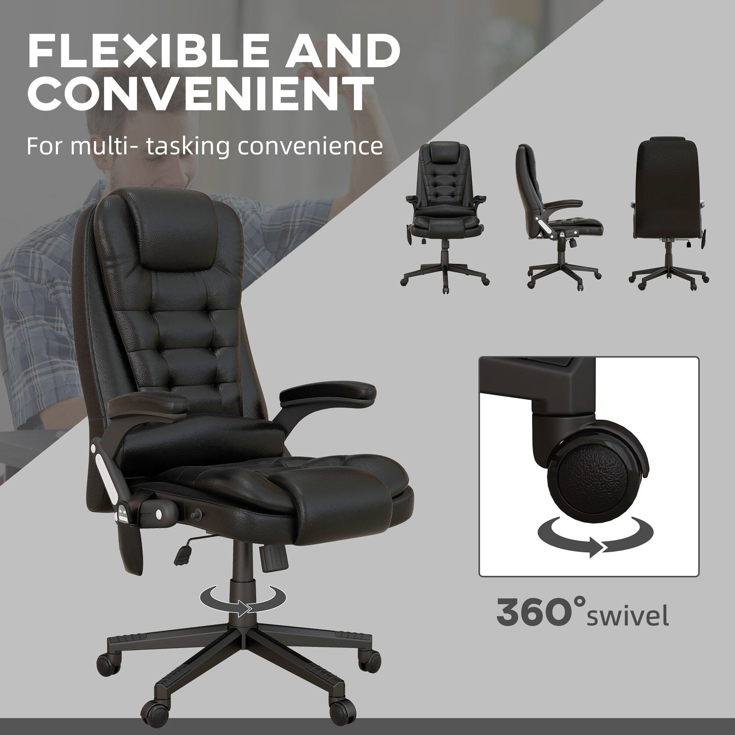 Fauteuil de bureau massant et vibrant HOMCOM à dossier haut avec 6 points de vibration, beige