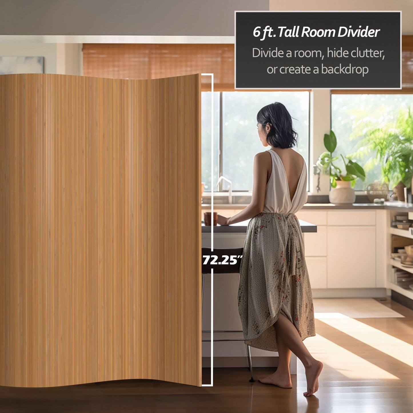 Paravent en bambou fait main de 6 pieds (Chine)