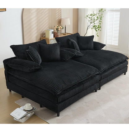 Canapé-lit Harmonia 109 W surdimensionné en velours côtelé, siège profond, double méridienne avec 4 oreillers