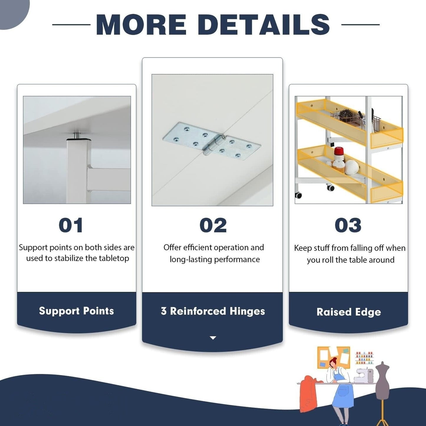 Table de bricolage réglable en hauteur avec étagères de rangement, table de découpe pliante mobile pour la maison, le bureau, la salle de couture, la salle d'artisanat
