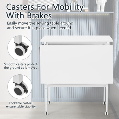 Table de bricolage réglable en hauteur avec étagères de rangement, table de découpe pliante mobile pour la maison, le bureau, la salle de couture, la salle d'artisanat