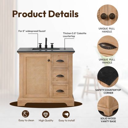 Meuble-lavabo Hervas avec plateau en marbre naturel sans miroir