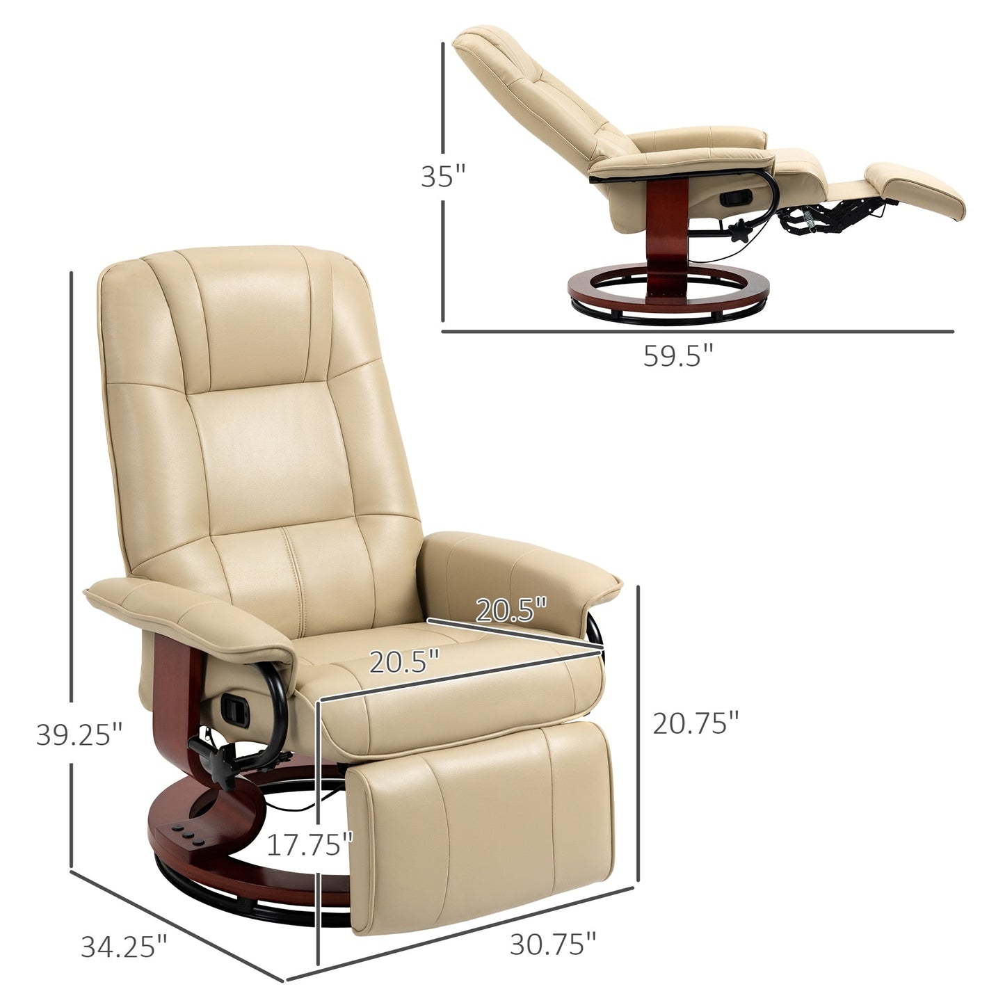 Fauteuil inclinable pivotant manuel réglable en similicuir HomCom avec repose-pieds confortable et relaxant
