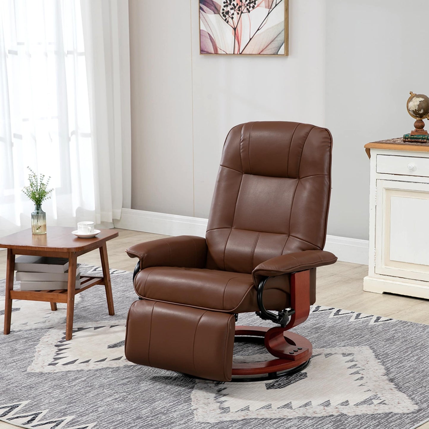 Fauteuil inclinable pivotant manuel réglable en similicuir HomCom avec repose-pieds confortable et relaxant