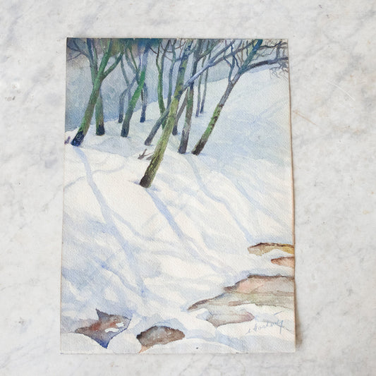 Peinture à l'aquarelle de paysage enneigé